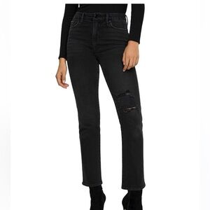 Good Classic Ripped High Waist Straight Leg Jeans In Black Size 6/28